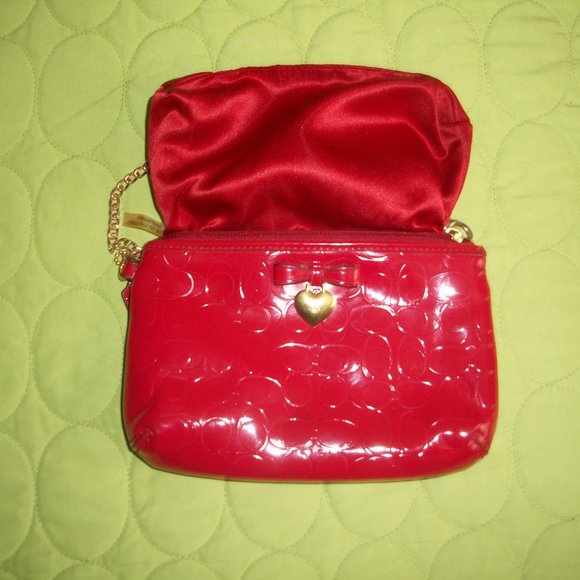 Coach Brown Signature Canvas with Red Patent Leather Bag with Wristlet/Wallet - Picture 16 of 16